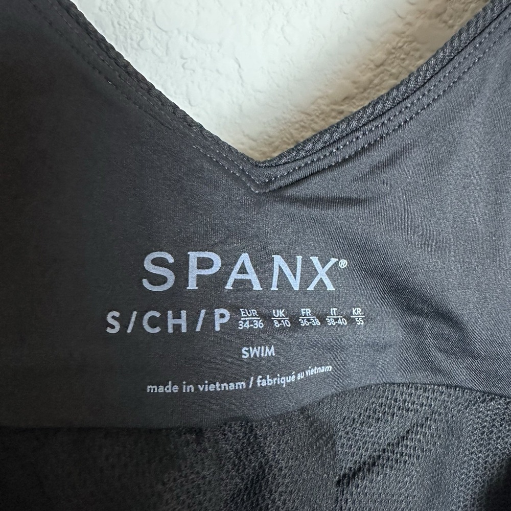 NEW Spanx Swim pique longline flounce swim top Crop Tankini Black Size SMALL - Picture 8 of 11